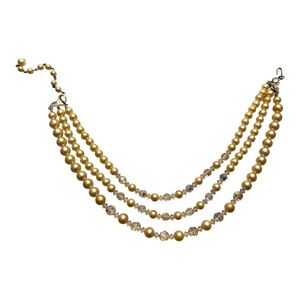 Pearl Aurora Borealis Gold Three Strand Vintage Necklace